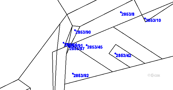 Parcela st. 2853/45 v KÚ Lužice u Hodonína, Katastrální mapa