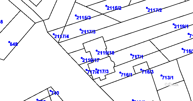 Parcela st. 2119/18 v KÚ Lužice u Hodonína, Katastrální mapa
