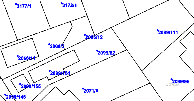 Parcela st. 2099/62 v KÚ Lužice u Hodonína, Katastrální mapa