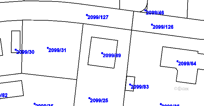 Parcela st. 2099/89 v KÚ Lužice u Hodonína, Katastrální mapa
