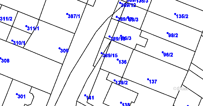 Parcela st. 389/15 v KÚ Lužice u Hodonína, Katastrální mapa