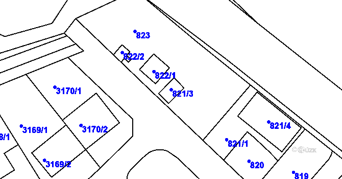 Parcela st. 821/3 v KÚ Lužice u Hodonína, Katastrální mapa