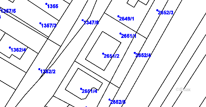 Parcela st. 2651/2 v KÚ Lužice u Hodonína, Katastrální mapa