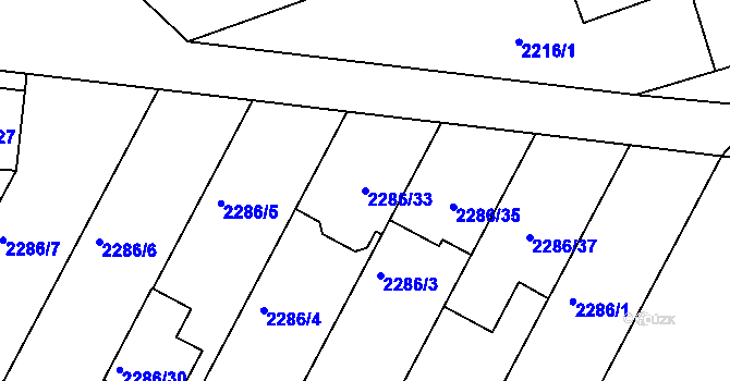Parcela st. 2286/33 v KÚ Lužice u Hodonína, Katastrální mapa