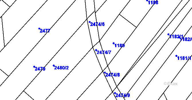 Parcela st. 2474/7 v KÚ Lužice u Hodonína, Katastrální mapa