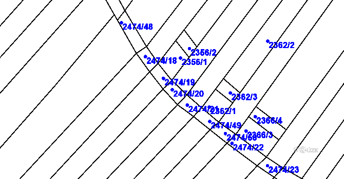Parcela st. 2474/20 v KÚ Lužice u Hodonína, Katastrální mapa