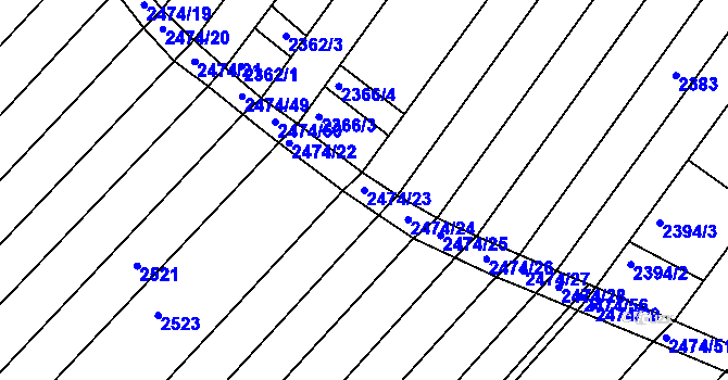 Parcela st. 2474/23 v KÚ Lužice u Hodonína, Katastrální mapa