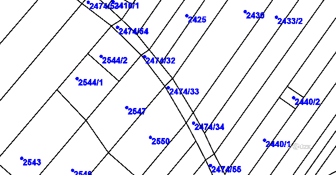 Parcela st. 2474/33 v KÚ Lužice u Hodonína, Katastrální mapa