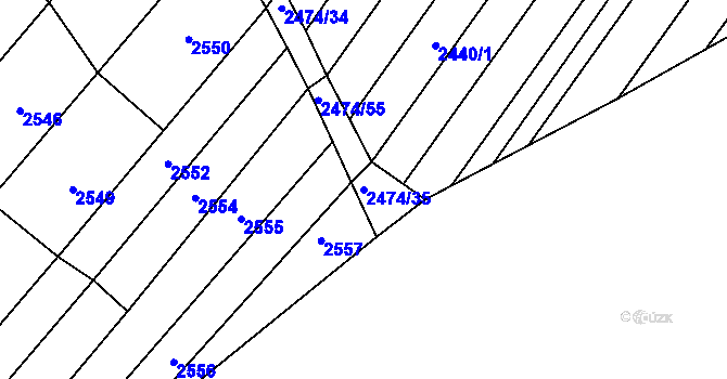 Parcela st. 2474/35 v KÚ Lužice u Hodonína, Katastrální mapa