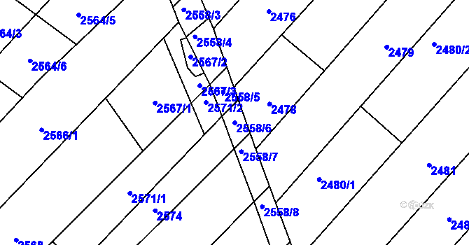 Parcela st. 2558/6 v KÚ Lužice u Hodonína, Katastrální mapa