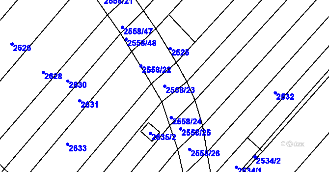 Parcela st. 2558/23 v KÚ Lužice u Hodonína, Katastrální mapa