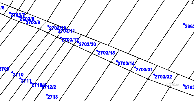 Parcela st. 2703/13 v KÚ Lužice u Hodonína, Katastrální mapa