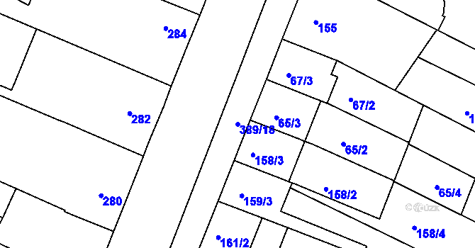 Parcela st. 389/18 v KÚ Lužice u Hodonína, Katastrální mapa