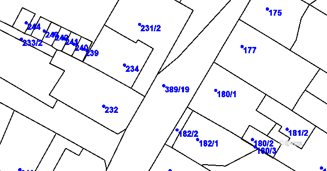 Parcela st. 389/19 v KÚ Lužice u Hodonína, Katastrální mapa