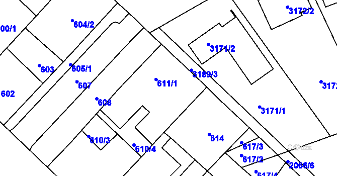 Parcela st. 611/5 v KÚ Lužice u Hodonína, Katastrální mapa