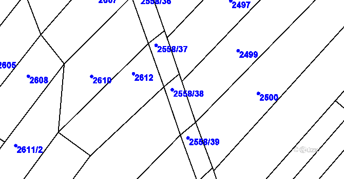 Parcela st. 2558/38 v KÚ Lužice u Hodonína, Katastrální mapa