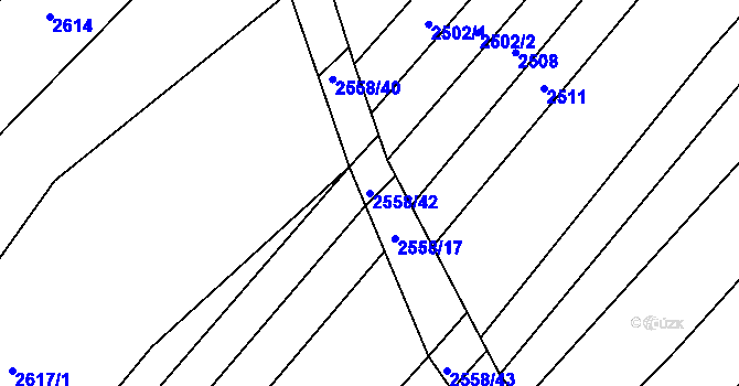 Parcela st. 2558/42 v KÚ Lužice u Hodonína, Katastrální mapa