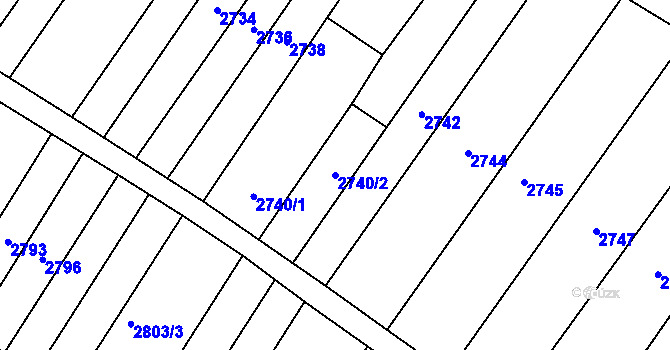 Parcela st. 2740/2 v KÚ Lužice u Hodonína, Katastrální mapa