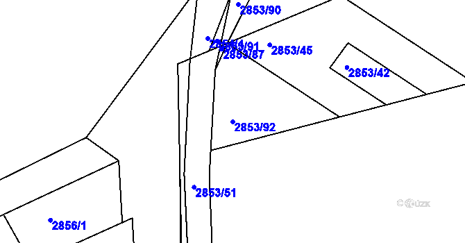 Parcela st. 2853/92 v KÚ Lužice u Hodonína, Katastrální mapa