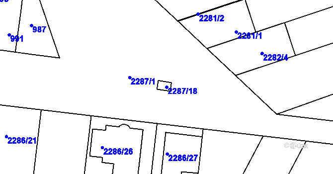 Parcela st. 2287/18 v KÚ Lužice u Hodonína, Katastrální mapa