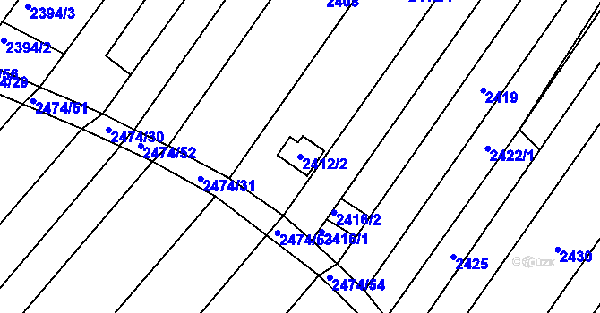 Parcela st. 2412/2 v KÚ Lužice u Hodonína, Katastrální mapa