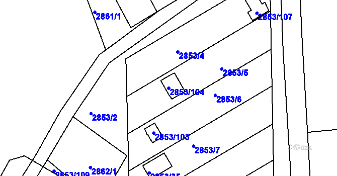 Parcela st. 2853/104 v KÚ Lužice u Hodonína, Katastrální mapa