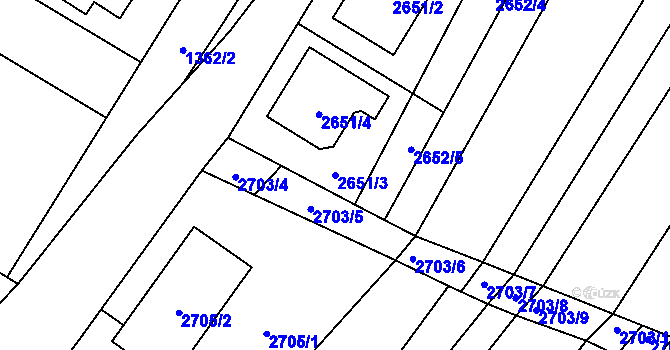Parcela st. 2651/3 v KÚ Lužice u Hodonína, Katastrální mapa