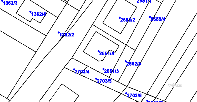 Parcela st. 2651/4 v KÚ Lužice u Hodonína, Katastrální mapa