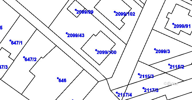 Parcela st. 2099/100 v KÚ Lužice u Hodonína, Katastrální mapa