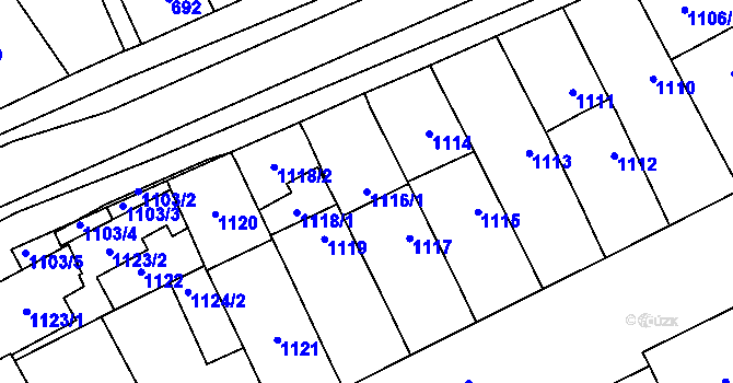 Parcela st. 1116/1 v KÚ Lužice u Hodonína, Katastrální mapa