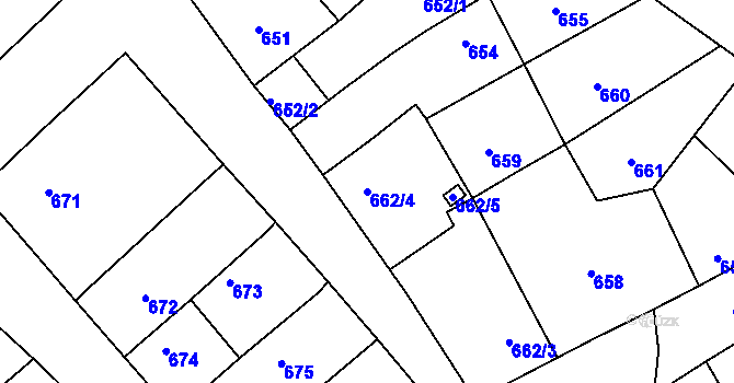Parcela st. 662/4 v KÚ Lužice u Hodonína, Katastrální mapa
