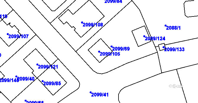 Parcela st. 2099/105 v KÚ Lužice u Hodonína, Katastrální mapa