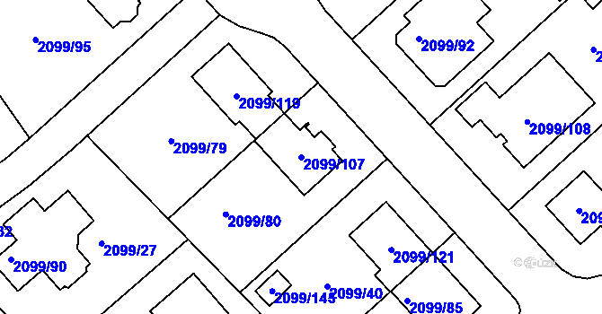 Parcela st. 2099/107 v KÚ Lužice u Hodonína, Katastrální mapa
