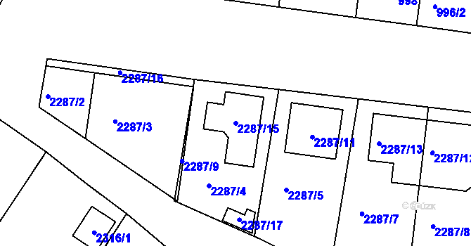 Parcela st. 2287/15 v KÚ Lužice u Hodonína, Katastrální mapa