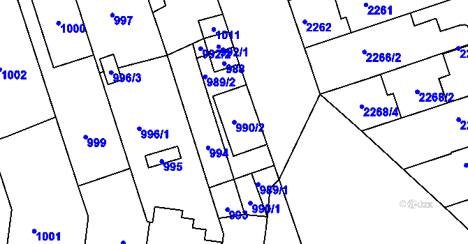 Parcela st. 990/2 v KÚ Lužice u Hodonína, Katastrální mapa