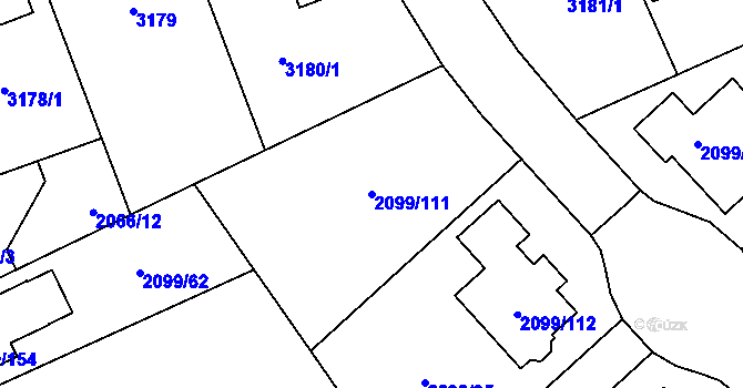 Parcela st. 2099/111 v KÚ Lužice u Hodonína, Katastrální mapa