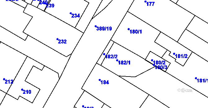 Parcela st. 182/2 v KÚ Lužice u Hodonína, Katastrální mapa