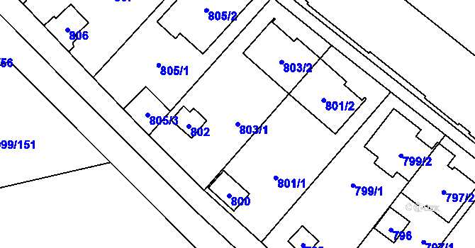 Parcela st. 803/1 v KÚ Lužice u Hodonína, Katastrální mapa