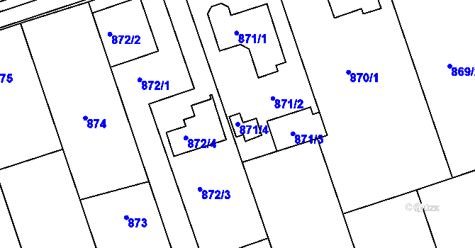 Parcela st. 871/4 v KÚ Lužice u Hodonína, Katastrální mapa