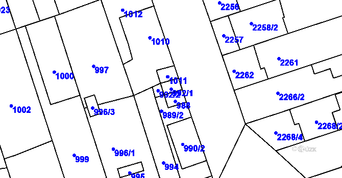 Parcela st. 992/1 v KÚ Lužice u Hodonína, Katastrální mapa