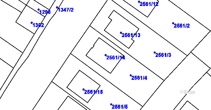 Parcela st. 2561/14 v KÚ Lužice u Hodonína, Katastrální mapa