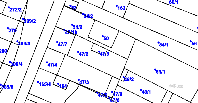 Parcela st. 47/9 v KÚ Lužice u Hodonína, Katastrální mapa