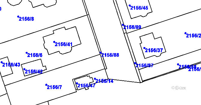 Parcela st. 2156/88 v KÚ Lužice u Hodonína, Katastrální mapa