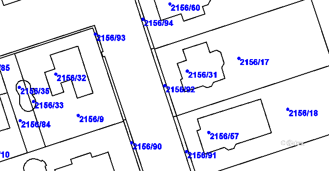 Parcela st. 2156/92 v KÚ Lužice u Hodonína, Katastrální mapa