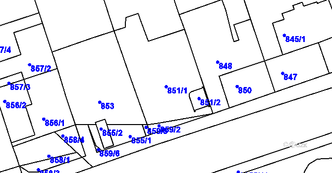 Parcela st. 851/1 v KÚ Lužice u Hodonína, Katastrální mapa