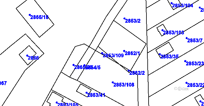 Parcela st. 2853/109 v KÚ Lužice u Hodonína, Katastrální mapa