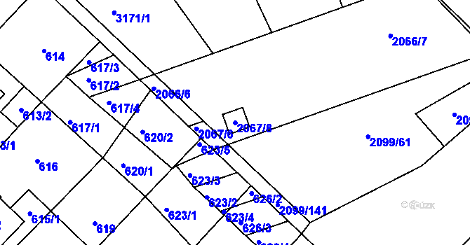Parcela st. 2067/8 v KÚ Lužice u Hodonína, Katastrální mapa
