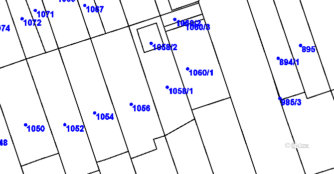 Parcela st. 1058/1 v KÚ Lužice u Hodonína, Katastrální mapa