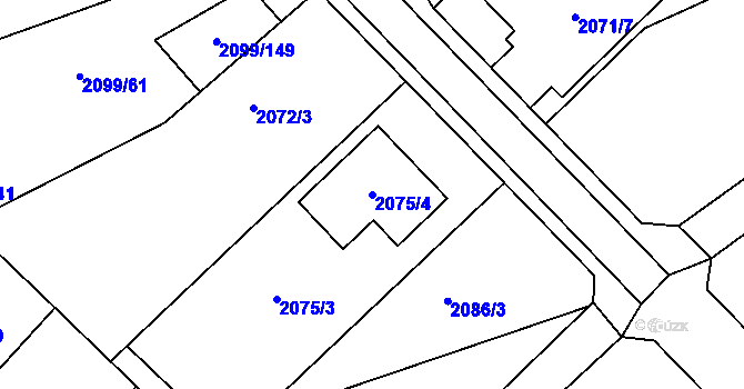 Parcela st. 2075/4 v KÚ Lužice u Hodonína, Katastrální mapa