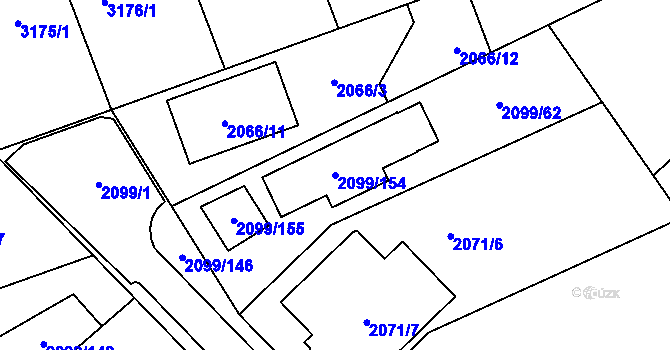 Parcela st. 2099/154 v KÚ Lužice u Hodonína, Katastrální mapa